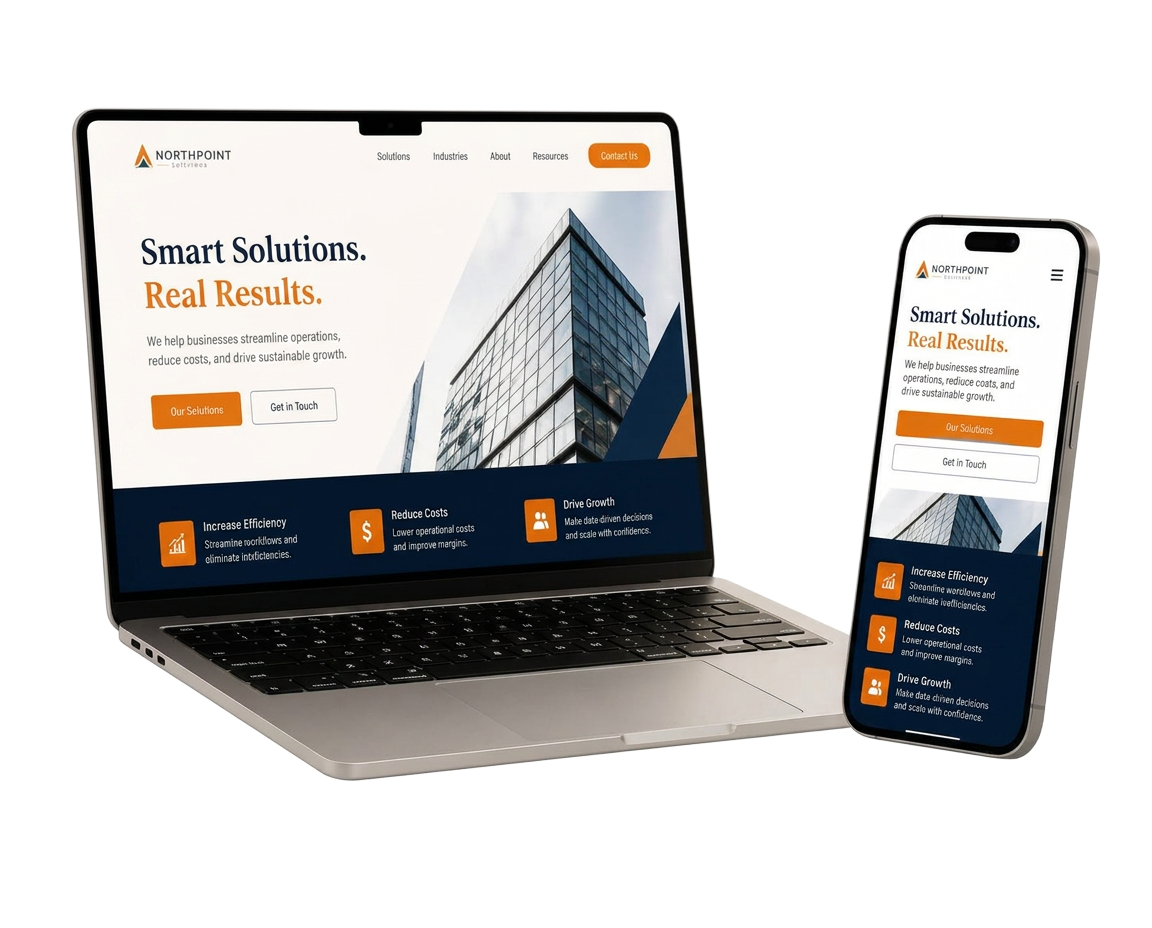 Floating laptop and smartphone showing a responsive website design
